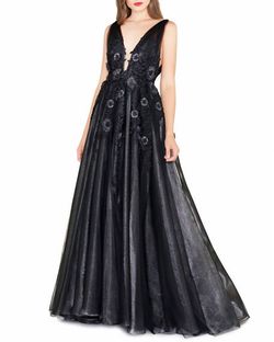 Style 1-2221709042-1498 MAC DUGGAL Black Size 4 Plunge Sheer A-line Ball gown on Queenly