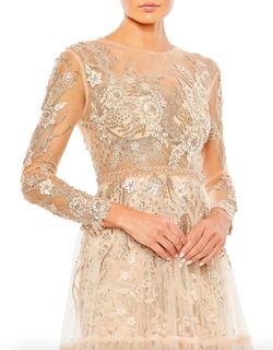 Style 1-239655520-649 MAC DUGGAL Gold Size 2 Embroidery Long Sleeve Prom Floor Length Pageant A-line Dress on Queenly
