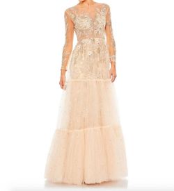Style 1-239655520-649 MAC DUGGAL Gold Size 2 Pageant Sheer Long Sleeve A-line Dress on Queenly