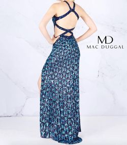 Style 1-931319250-5 MAC DUGGAL Blue Size 0 Halter Floor Length Side slit Dress on Queenly