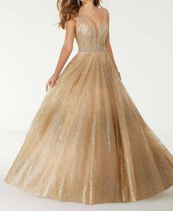 Style 1-441839521-1901 MORILEE Gold Size 6 Plunge Floor Length Ball gown on Queenly
