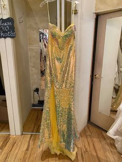Style 1-1933826892-98 PORTIA&SCARLETT Yellow Size 10 Free Shipping Sweetheart Ombre Tall Height Side slit Dress on Queenly
