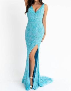 Style 1-1421796868-98 Primavera Blue Size 10 Prom Black Tie Floor Length Side slit Dress on Queenly