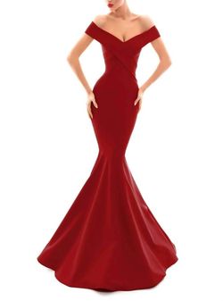 Style 1-1421723553-238 Tarik Ediz Red Size 12 Tall Height Mermaid Dress on Queenly