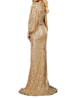 Style 1-1189957775-520 Terani Couture Gold Size 18 Cape Long Sleeve Floor Length Side slit Dress on Queenly