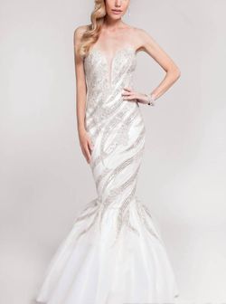 Style 1-1319315386-2168 Terani Couture Multicolor Size 8 Ivory Fitted Tall Height Floor Length Mermaid Dress on Queenly