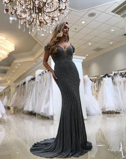 Style 56004 Jovani Silver Size 4 Military Floor Length Mermaid Dress on Queenly