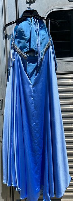 Rachel Allan Blue Size 10 High Neck Pageant Side slit Dress on Queenly