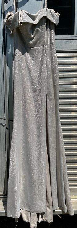 Faviana Silver Size 8 Black Tie Prom Side slit Dress on Queenly