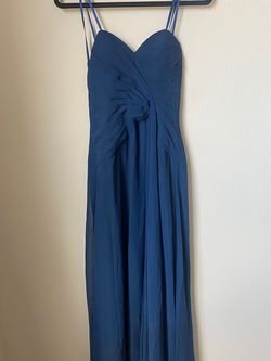 Faviana Blue Size 6 Strapless Free Shipping Satin Side slit Dress on Queenly