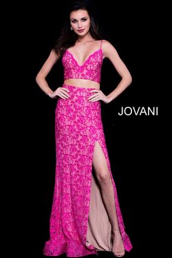 Style 60373 Jovani Pink Size 8 Floor Length Two Piece Side slit Dress on Queenly