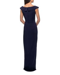 La Femme Blue Size 8 Navy High Neck Sleeves Floor Length A-line Dress on Queenly