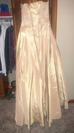 Allure bridals Gold Size 8 Strapless Prom Ball gown on Queenly