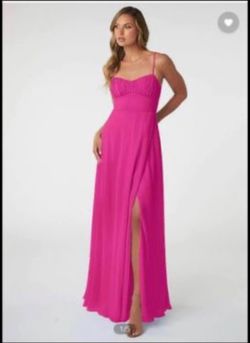 Azazie Pink Size 10 Medium Height Plunge A-line Dress on Queenly