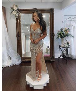 Style PS21416C Portia and Scarlett Silver Size 4 Free Shipping Side slit Dress on Queenly