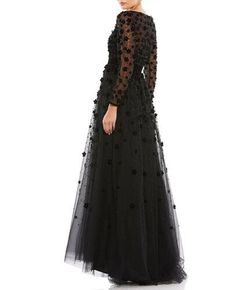 Mac Duggal Black Size 6 V Neck Sleeves Sheer A-line Dress on Queenly