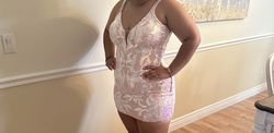 Jovani Pink Size 14 Plus Size Homecoming Plunge Cocktail Dress on Queenly