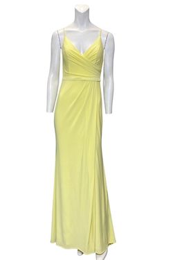 Style 7074 Dave and Johnny Yellow Size 4 Spaghetti Strap Floor Length Side slit Dress on Queenly