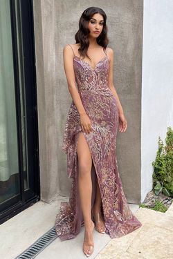 Style J856 Cinderella Divine Purple Size 4 Spaghetti Strap Tall Height Side slit Dress on Queenly
