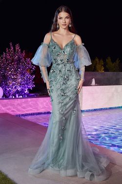 Style CB121 Cinderella Divine Green Size 10 Military Tulle Floor Length Mermaid Dress on Queenly