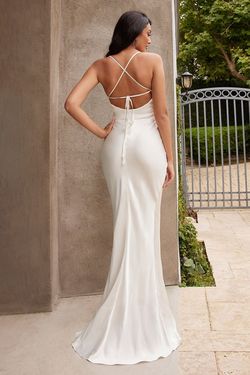 Style BD7044 Cinderella Divine White Size 4 Fitted Spaghetti Strap Tall Height Straight Dress on Queenly