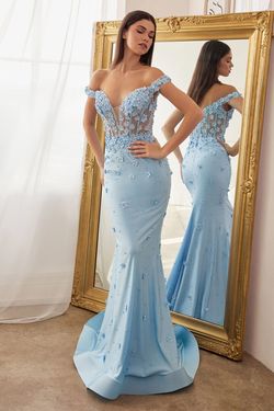 Style CC8952 Cinderella Divine Blue Size 2 Floor Length Corset Sheer Mermaid Dress on Queenly