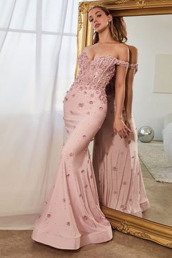Style CC8952 Cinderella Divine Pink Size 6 Floral Jersey Tall Height Mermaid Dress on Queenly