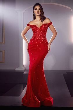 Style CC8952 Cinderella Divine Red Size 12 Satin Corset Plus Size Tall Height Mermaid Dress on Queenly