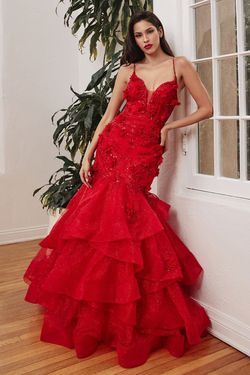 Style CM329 Cinderella Divine Red Size 14 Train Military V Neck Fitted Mermaid Dress on Queenly
