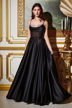 Style CD276 Cinderella Divine Black Size 12 A-line Side Slit Plus Size Long Sleeve Tall Height Ball gown on Queenly