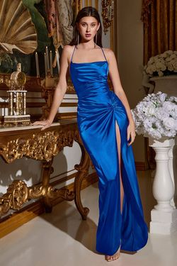 Style BD111 Cinderella Divine Blue Size 16 Spaghetti Strap Fitted Floor Length Straight Corset Side slit Dress on Queenly