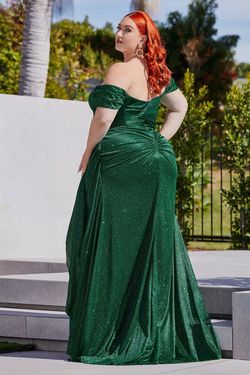 Style CD878 Cinderella Divine Green Size 14 Cap Sleeve Floor Length Plus Size Sheer Side slit Dress on Queenly