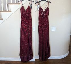 Style Burgundy Red Sequined & Rhinestone Sweetheart Neckline Formal Evening Dress  Dylan & David Red Size 12 Sweetheart Floor Length Black Tie Side slit Dress on Queenly
