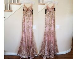 Style Rose Gold Formal Sequined & Glitter Sheer Corset Mermaid Formal Dress Dylan & David Pink Size 8 Dylan And David Prom Military Train Mermaid Dress on Queenly