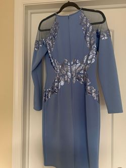 Tadashi Shoji Blue Size 0 Long Sleeve Midi Jersey Cocktail Dress on Queenly
