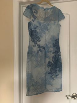 Tadashi Shoji Blue Size 6 Fitted High Neck Cocktail Dress on Queenly