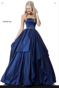 Sherri Hill Blue Size 8 Strapless Jewelled Ball gown on Queenly