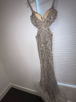 Terani Couture Silver Size 8 Jewelled Free Shipping Prom Medium Height Ball gown on Queenly