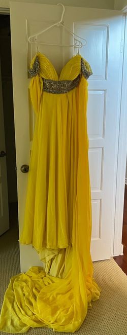 Rachel Allan Yellow Size 0 Floor Length Sleeves Train Dress on Queenly