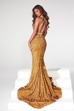 Style PS23519 Portia and Scarlett Gold Size 2 Sequined Tall Height Pageant Mermaid Dress on Queenly