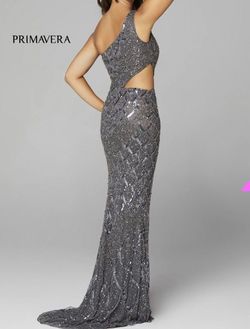 Primavera Silver Size 6 Pageant Floor Length One Shoulder Side Slit Mermaid Dress on Queenly