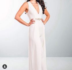 Fashion Nova White Size 4 70 Off Floor Length Swoop Jumpsuit Dress on Queenly