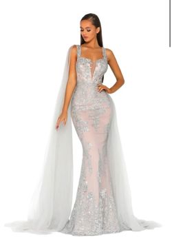 Style Ps5011 Portia and Scarlett Silver Size 4 Prom Wedding Guest Floor Length Mermaid Dress on Queenly