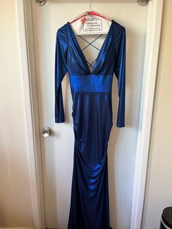 Sherri Hill Blue Size 6 Pageant Black Tie Plunge Prom Straight Dress on Queenly