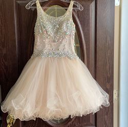 Lets Fashion Nude Size 4 Swoop Winter Formal Short Height Cocktail Dress on Queenly