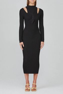 Style 1-3163247454-3655 ACLER Black Size 4 Midi Long Sleeve High Neck Cocktail Dress on Queenly