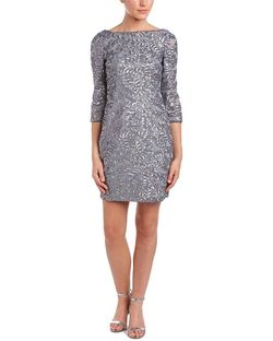 Style 1-2096386923-98 AIDAN MATTOX Silver Size 10 Sleeves Sheer Boat Neck Cocktail Dress on Queenly