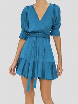 Style 1-2730299696-3236 ALEXIS Blue Size 4 V Neck Sorority Summer Belt Cocktail Dress on Queenly