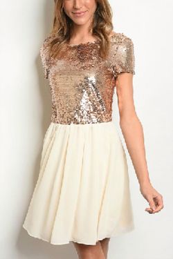 Style 1-3502121706-3236 Alythea Gold Size 4 Homecoming Cap Sleeve Summer Casual Cocktail Dress on Queenly