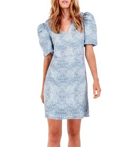 Style 1-1961268326-2696 AS by DF Light Blue Size 12 Print V Neck Cap Sleeve A-line Cocktail Dress on Queenly